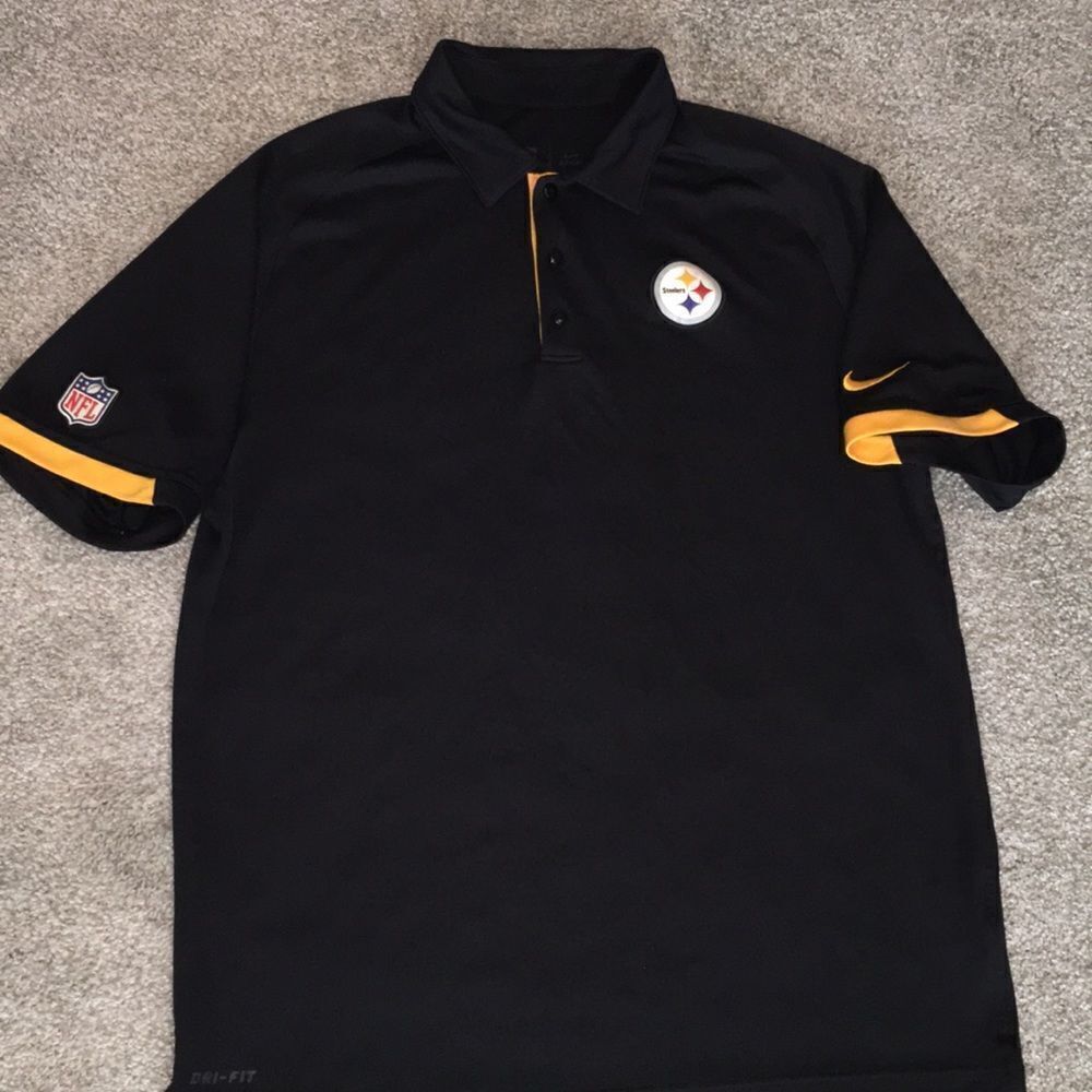 Nike Black Pittsburgh Steelers on field dri fit sewn NFL shield polo golf shirt